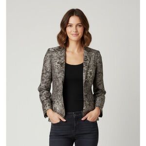 COLDWATER CREEK Open Front Textured Brocade-like Blazer, Women’s M, Gray Tones